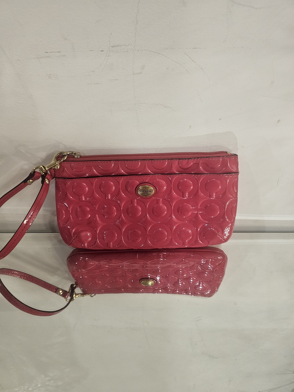 Coach Hot Pink Patent Leather Signature Wristlet